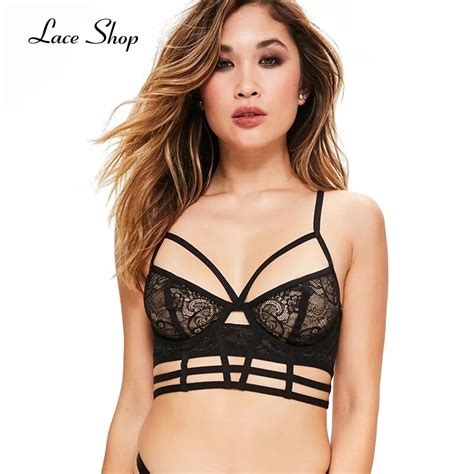 Laceshop Women Sexy Cross Front Solid Color Bralettes Breathable Semi Sheer Lace Underwears