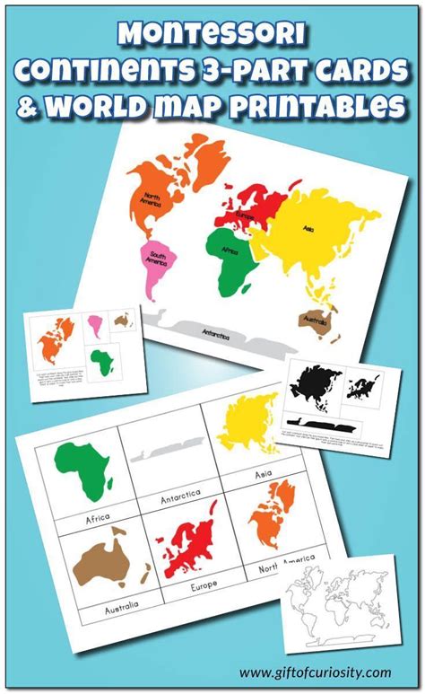 Montessori Continents 3 Part Cards And World Map Printables