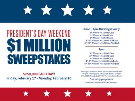 We offer our members exclusive, unpublished special rates. Seminole Hard Rock Tampa Hosting President's Day Weekend $1 Million Sweepstakes | Tampa