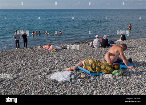 Tourists On The Beach At The Black Sea Resort Of Batumi Georgia Stock Photo Alamy