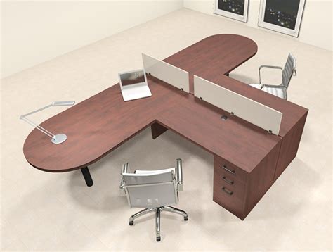 Two Person L Shaped Modern Divider Office Workstation Desk Set Ch Amb