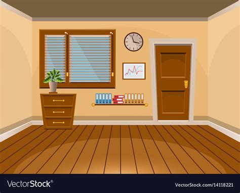 Cartoon Flat Interior Office Room In Beige Style Vector Image