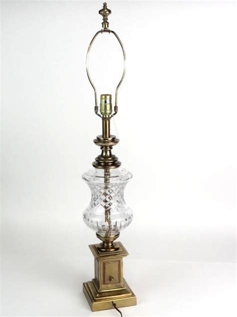 Stiffel Leaded Crystal Glass Brass Table Lamp Electric Light Brass
