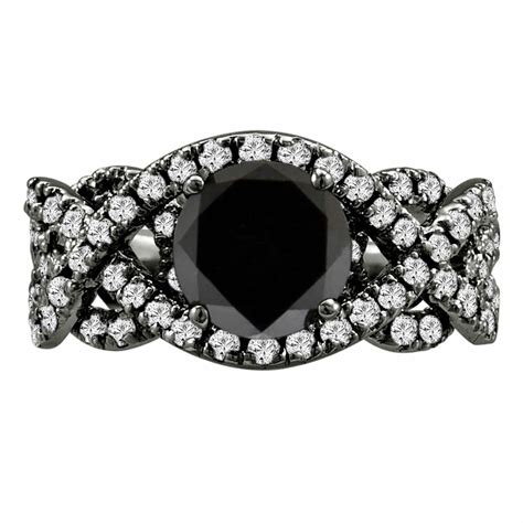 Natural Black Diamond Engagement Ring Vintage Style 14k Black Gold 196