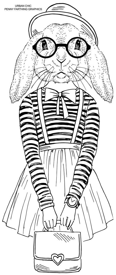 Cartoon bunny images | free download on clipartmag. Bunny from "Urban Chic" | Animal coloring books, Animal ...