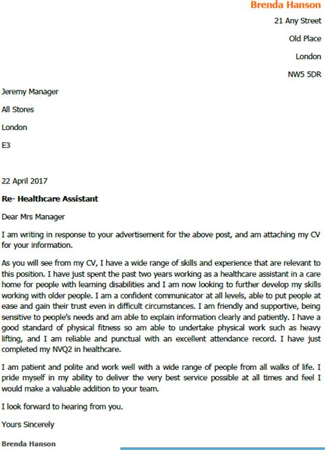 If you've finished your cv, take a look at our. Healthcare Assistant Job Application Letter Example ...