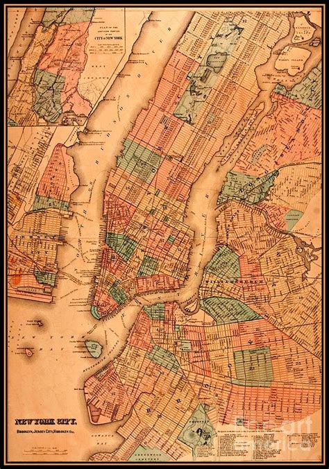 1890 Map Of New York City Brooklyn Jersey City And Hoboken Digital Art