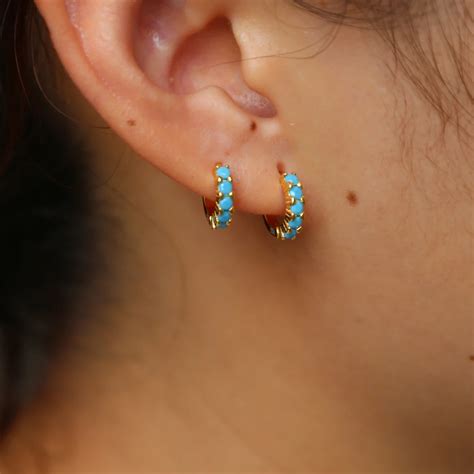 Mm Mini Turquoises Vermeil Sterling Silver Hoop Earring Gold