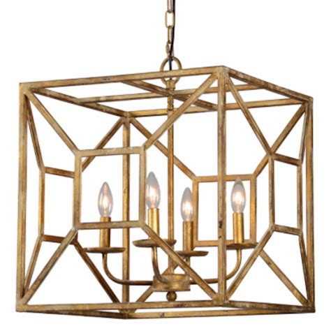 Ganeed mini crystal chandelier,modern crystal flush mount ceiling light lamp,3 lights chandelier lighting fixture for. Square Chandelier 4 Bulb Gold Metal Cube Light Fixture Bay ...