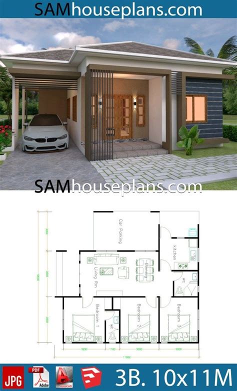 3 Bedrooms Home Design Plan 10x12m Samphoas Plansearch