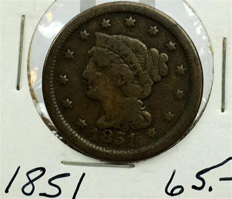 Lot 1851 Us 1c Braided Hair Liberty Head Large Cent Normal Date