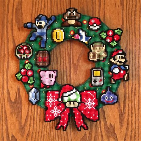 8 Bit Nintendo Cross Stitch Christmas Wreath By Theworldofnerdart