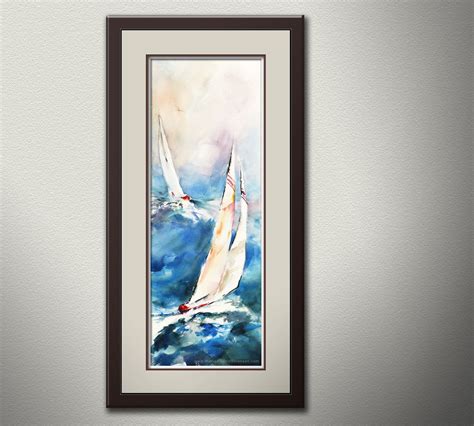 White Sails Sailboat Watercolor Art Print By Michael David Etsy