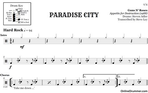 Learn about drum music conventions. Paradise City - Guns N Roses - Drum Sheet Music ...