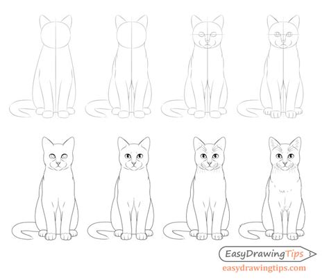 How To Draw A Sitting Cat Step By Step Easydrawingtips