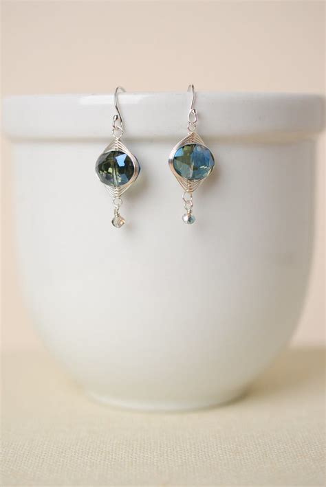 Anne Vaughan Designs Herringbone Blue Green Oblong Earrings 28 00