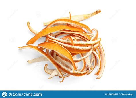 Pile Of Dry Orange Peels On White Background Top View Stock Image