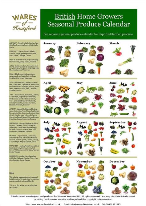 Free Downloadable British Produce Seasonal Calendar Vegetable Garden