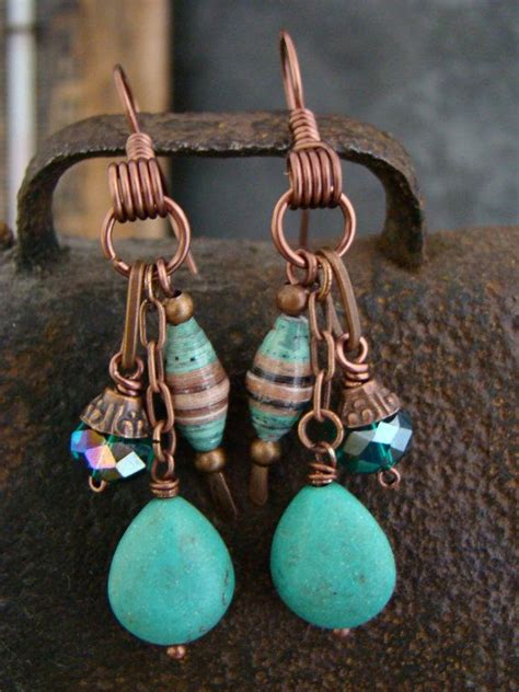 Bohemian Southwest Dangle Earrings Turquoise Paper By Sewartzee