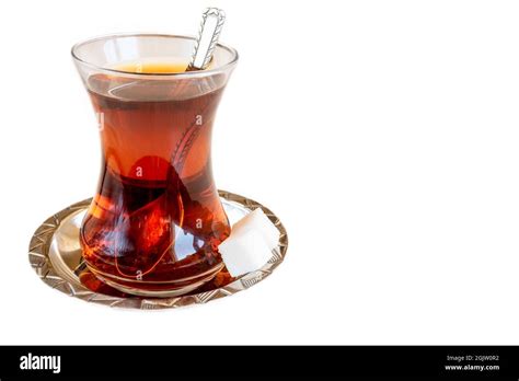 Traditional Turkish Tea With Sugar Cubes On White Background Stock