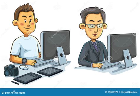 Man Working On Computer Stock Vector Illustration Of Character 39853975