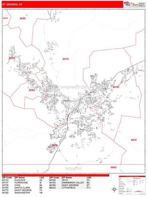 St George Utah Zip Code Wall Map Red Line Style By Marketmaps