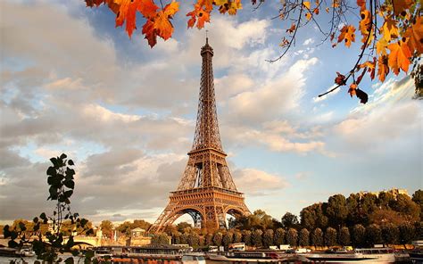 Paris Eiffel Tower Sunset Evening Ships Autumn France Hd