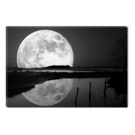 Startonight Canvas Wall Art Black And White Abstract Full Moon On The