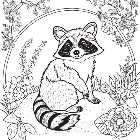 Happy Raccoon Playing Outside Coloring Book For Children Cartoon