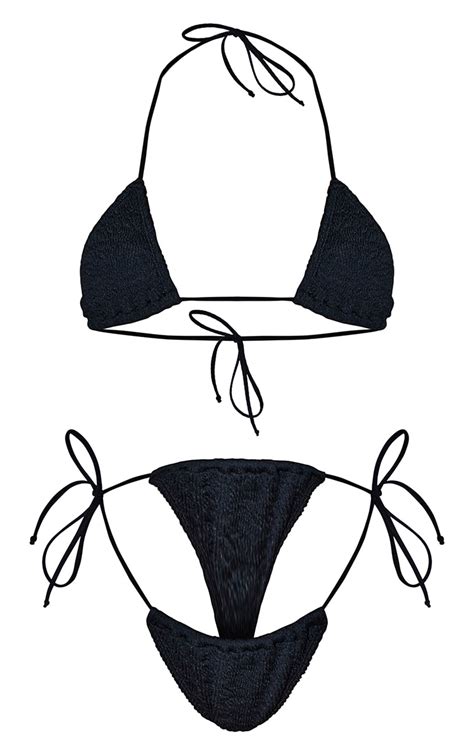 Black Crinkle Triangle Bikini Set Swimwear Prettylittlething Qa