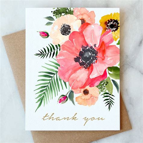 Bouquet Thank You Card Box Set Of 6 Watercolor Flowers Paintings