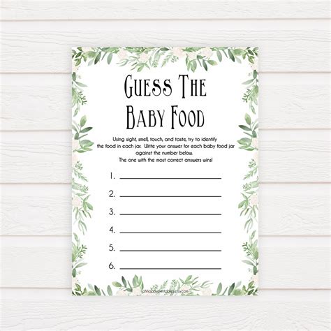 Maybe you would like to learn more about one of these? Guess The Baby Food Game - Greenery Printable Baby Shower ...