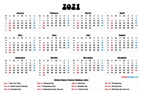 2021 Federal Holiday Calendar Printable Calendar Template Printable
