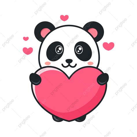 Cute Cartoon Panda Love Vector With Pink Heart Shape Heart Clipart