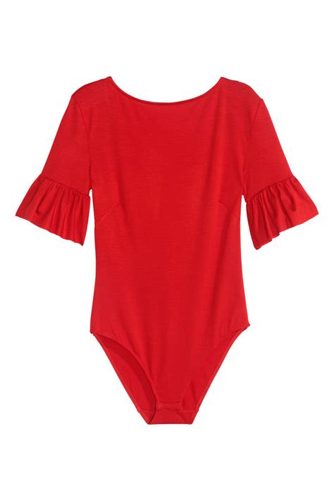 Ruffle Sleeved Bodysuit Red Women Handm Us