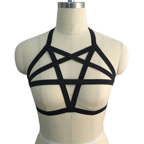 new harness cage bra black women pentagram body harness harajuku gothic pentagram adult pole