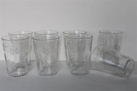 Vintage Crystal Clear Depression Glass Tumblers Panel Optic W Cross Hatch Etched Pattern