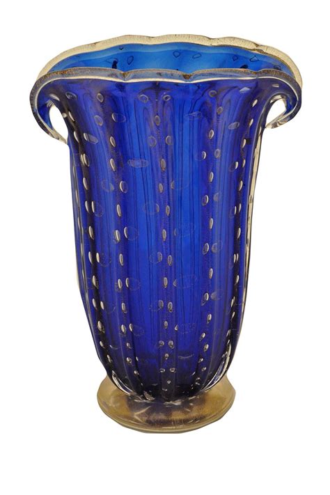 Vintage Blue Murano Glass With 24k Gold Vase Italy Murano Glass Vase Glass Vase Cobalt