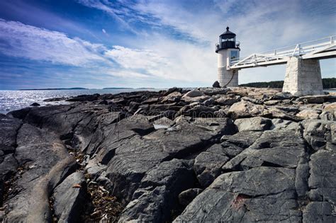 Marshall Point Light As Seen From The Rocky Coast Of Port Clyde Maine
