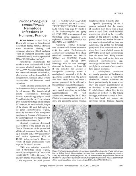 Pdf Trichostrongylus Colubriformis Nematode Infections In Humans France