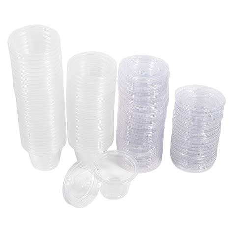 HERCHR 4 Sizes 50Pcs Disposable Plastic Clear Sauce Chutney Cups Boxes