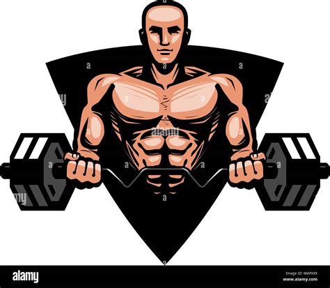 fitness bodybuilding fitness logo oder label muskulöse mann oder bodybuilder holding heavy
