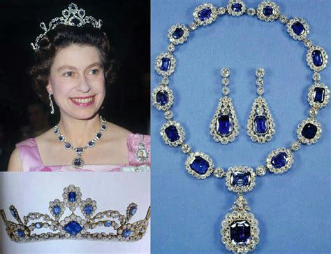 Reina Elizabeth Ii Del Reino Unidotiara And Collar De Zafiros