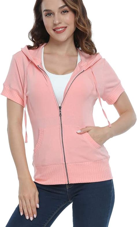 miss moly women s short sleeve hoodie full zip up cotton slim fit