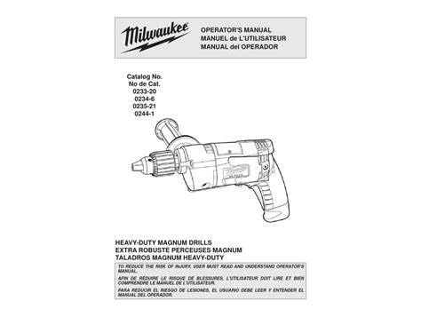 Milwaukee 0233 20 Operators Manual Pdf Download Manualslib