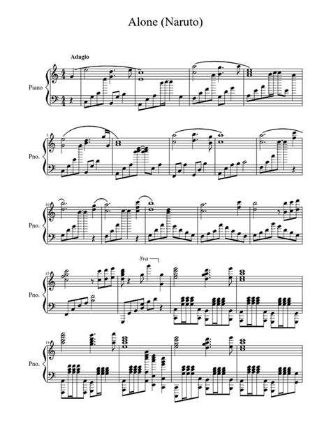 Wind piano sheet music naruto ending 1 sheet music for. Alone (Naruto) Sheet music for Piano (Solo) | Musescore.com