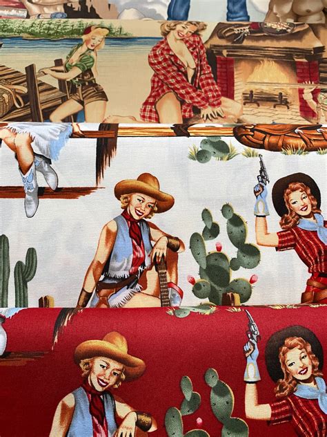 From The Hip Pin Up Fabric Cowgirls Alexander Henry Fabric Etsy