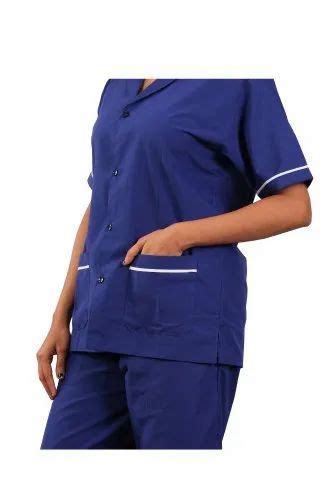 Unisex Pure Cotton Plain Blue Nurse Uniform For Hospital Size Medium