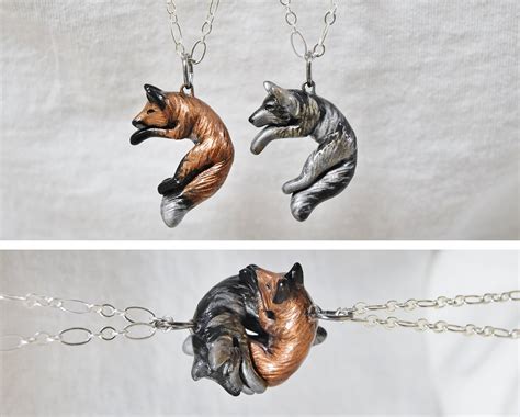 Interlocking Wolf And Fox Love Necklaces His And Hers Cuddle Couple
