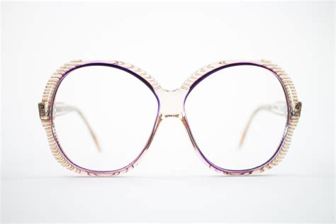 vintage glasses clear purple 1970s oversized round eyeglass frame etched design torino 1